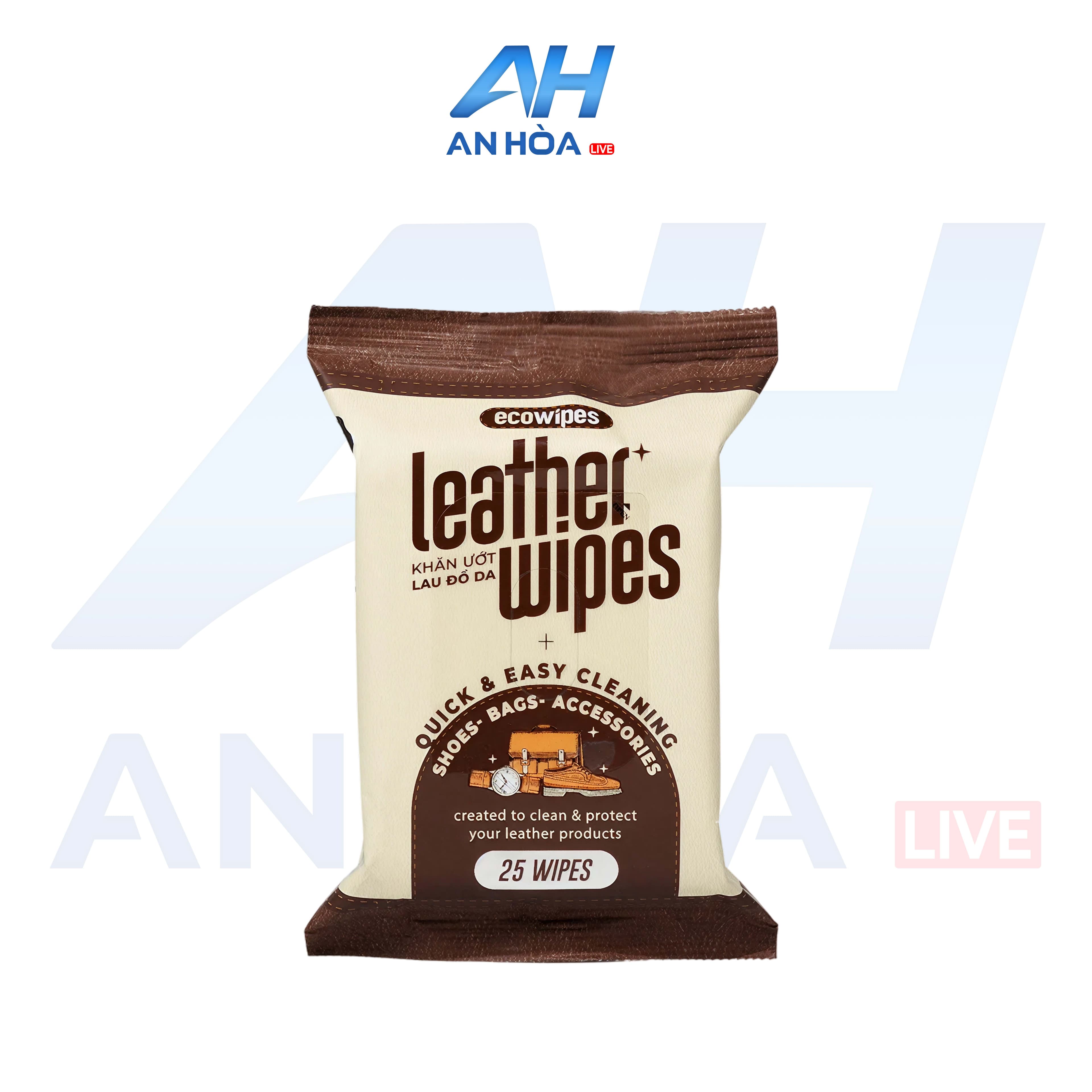 Khăn Ướt Lau Đồ Da, Giày, Túi, Ví Da Siêu Tốc Leather EcoWipes Hương Quế Gói 25 Tờ