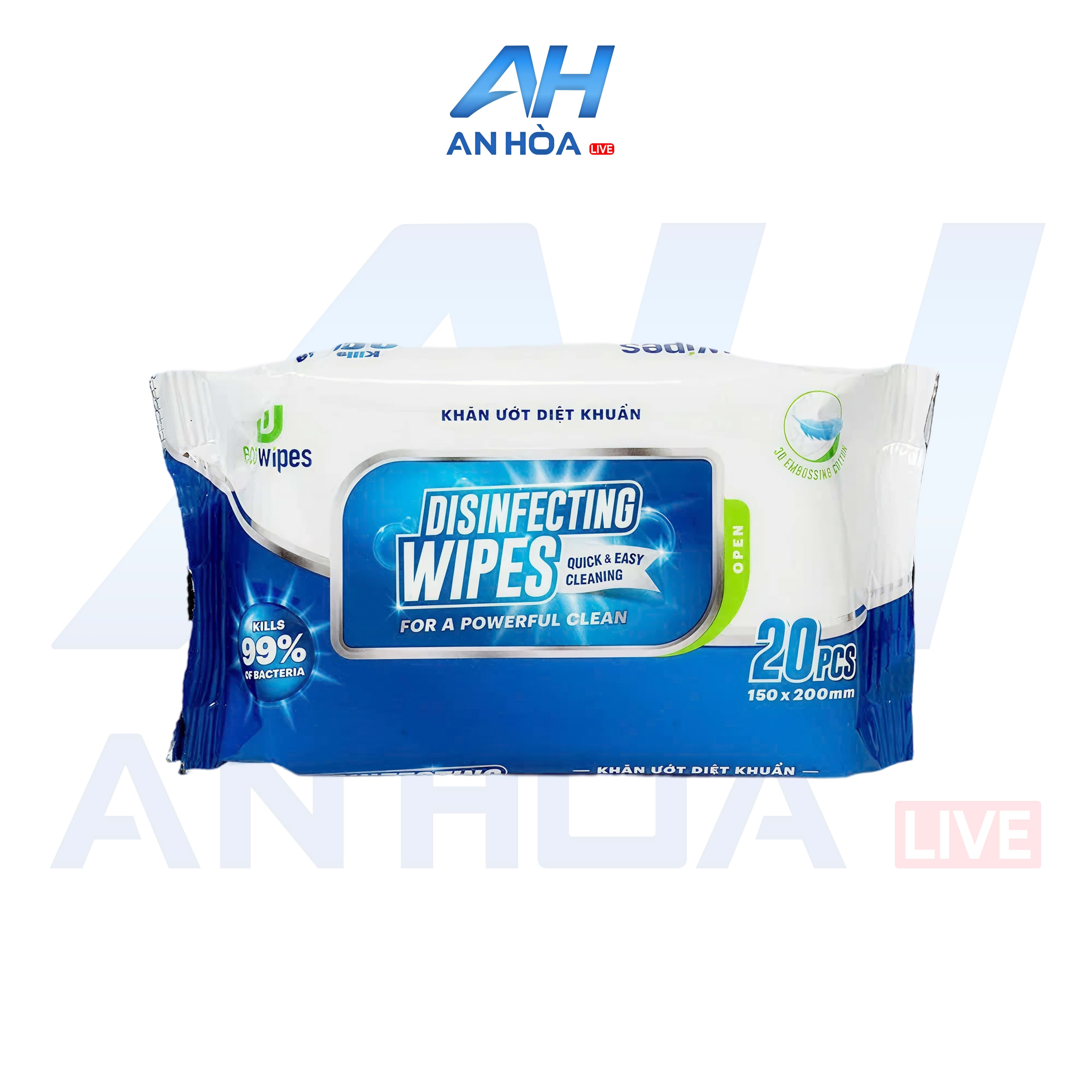Combo 3, 5, 10 Gói Khăn Ướt Diệt Khuẩn EcoWipes Hương Chanh Sả Dịu Nhẹ Gói 20 Tờ