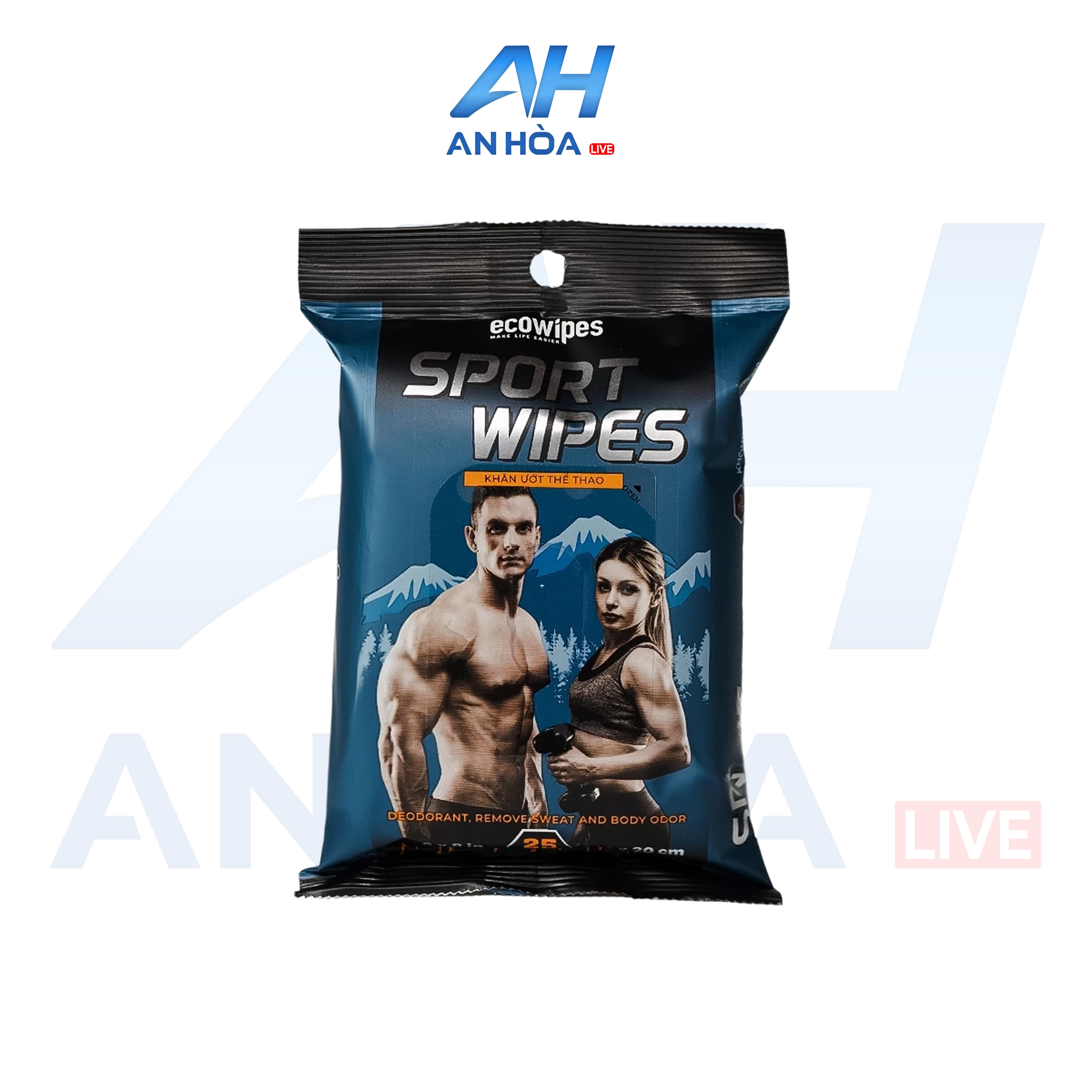  khăn Ướt Thể Thao Làm Mát Nhanh Sport EcoWipes Hương Bạc Hà Gói 25 Tờ